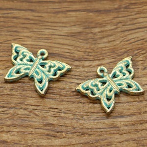 10 pcs Grandes Breloques Papillons Breloques Insectes Patine Verte 26 x 18 mm cf2331