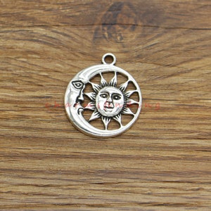 10pcs Celestial Charms Sun and Moon Charms Antique Silver Tone 25x29mm cf4541