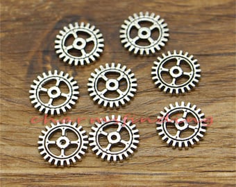 100pcs Clock Gear Charm Antique Silver Tone 12x12mm cf0978