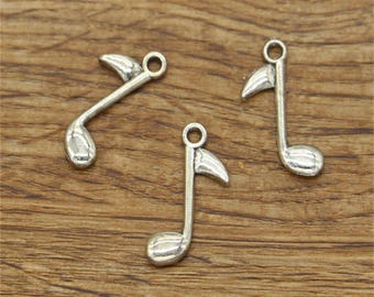 50pcs Music Note Charms 2 Sided Charms Antique Silver Tone 24x15mm cf1611