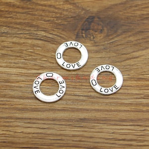 30pcs Love Charms Word Round Circle Charm Antique Silver Tone 17x17mm cf4069