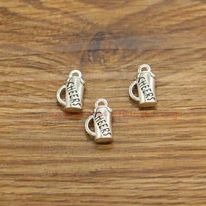 15pcs Cheers Beer Mug Cup Charms 3D Charms Antique Silver Tone 11x17mm cf5115