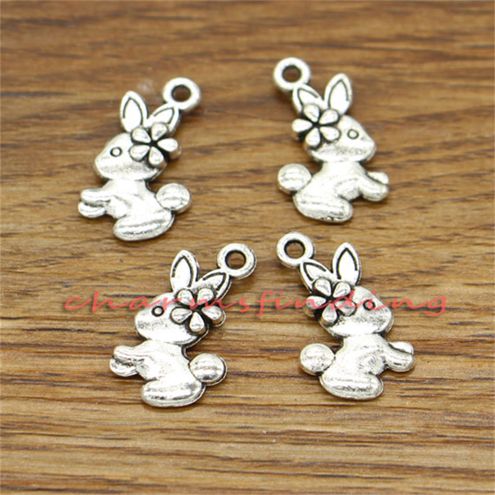 50pcs Bunny Charms Rabbit in Mirror Charms Antique Silver