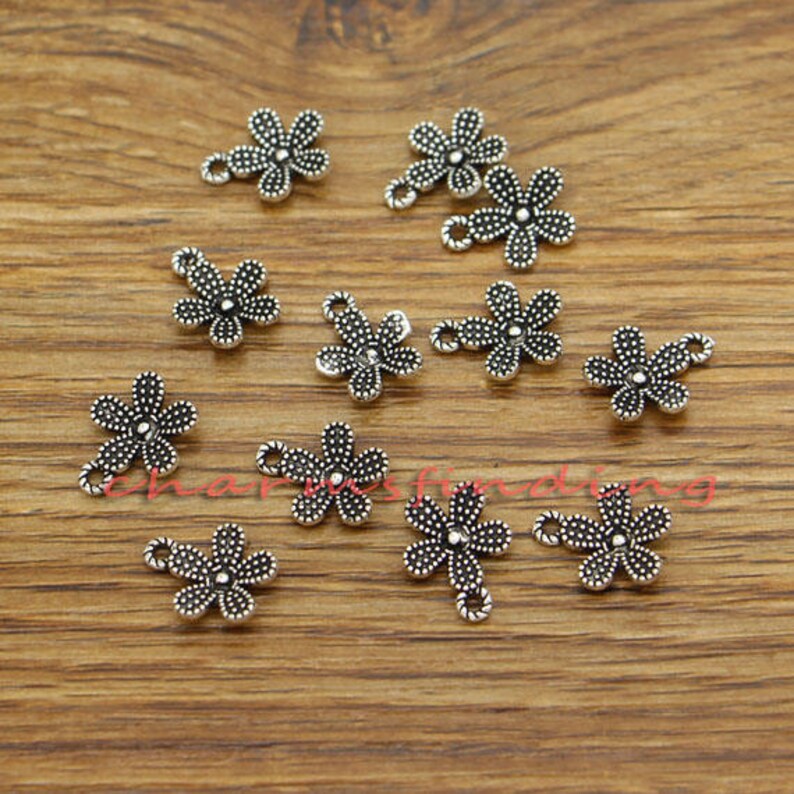 100pcs Daisy Flower Charms Bulk Floral Charms Antique Silver Etsy