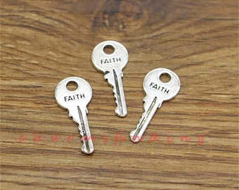 50pcs Faith Key Charms Home Key Charms Keys Antique Silver Tone 11x25mm cf3817