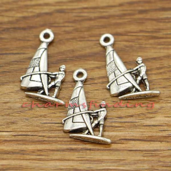 20pcs Sailboat Charms Sailing Charms Antique Silver Tone 22x13mm cf1181