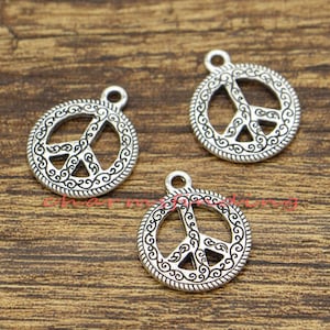 20pcs Peace Sign Charms Peace Symbol 2 Sided Charms Antique Silver Tone 16x20mm cf1364