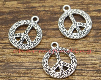 20pcs Peace Sign Charms Peace Symbol 2 Sided Charms Antique Silver Tone 16x20mm cf1364