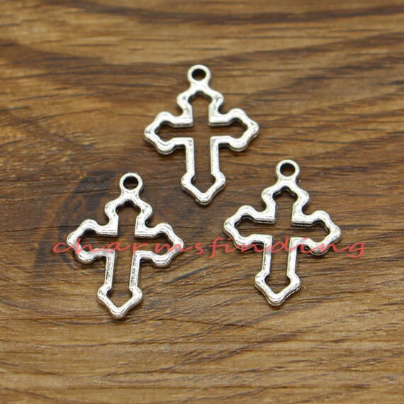 50pcs Cross Charms Religious Charms Bulk Charms Antique Silver