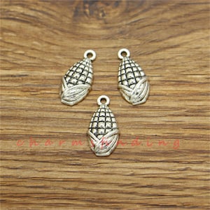50pcs Corn Cob Charm Food Charms Antique Silver Tone 10x19mm cf3525