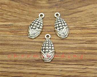 50pcs Corn Cob Charm Food Charms Antique Silver Tone 10x19mm cf3525