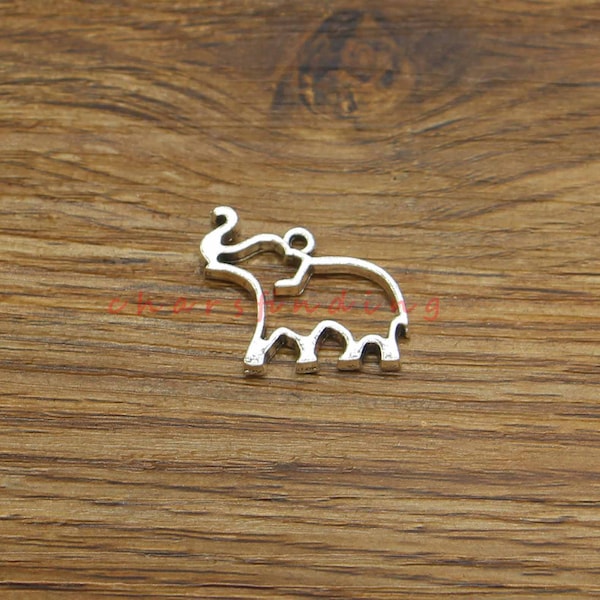 15pcs Elefante Charms Hollow Design Animal Charm Argento antico 21x25mm cf4247