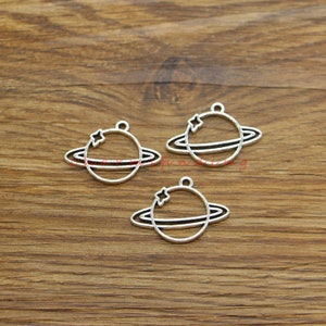 30pcs Planet Charms Saturn with Rings Charms Antique Silver Tone 27x19mm cf4347