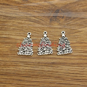 25 breloques pour sapin de Noël, breloques pour sapin de Noël, breloques pour les fêtes, ton argent antique, 16 x 26 mm cf5180