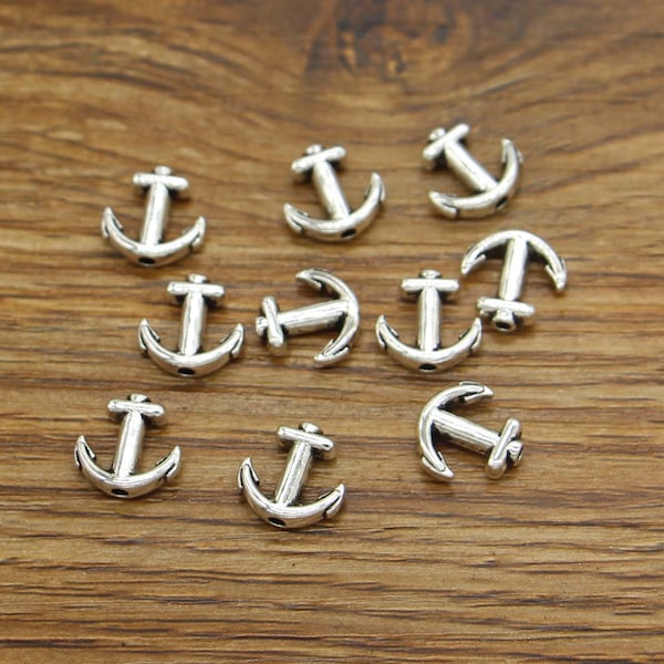 50pcs Anchor Beads Spacers Charms Nautical Sailing Beads Antique Silver Tone 10x10x3mm 1mm hole cf3875