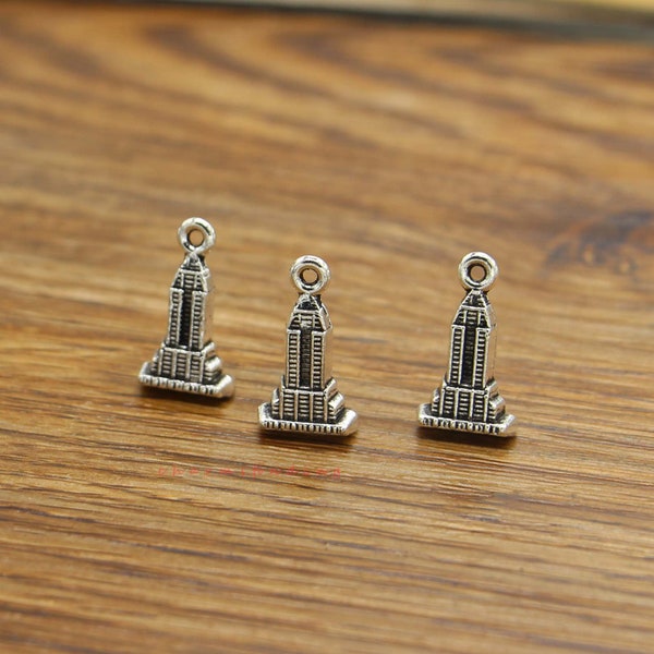 25pcs Empire State Building Charms Antique Silver Tone 10x18x5mm cf3928