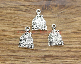 25pcs Gingerbread House Charm Christmas Santa Charm Antique Silver Tone 14x21mm cf4285