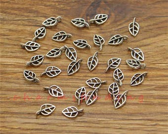 100/200/300pcs Leaf Charms Bulk Tiny Leaf Charm Antique Silver Tone 5x10mm cf3743
