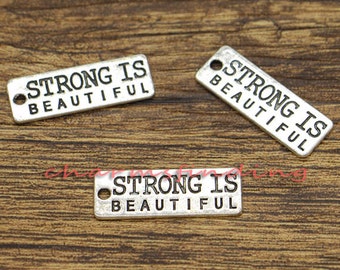 20pcs Strong is Beautiful Charms Fitness Weight Training Charm Antique Silver Tone 27x10mm CF2434