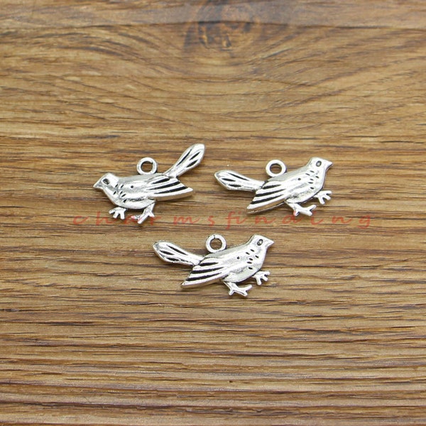 15pcs Bird Charms Magpie Double Sided Charm Antique Silver Tone 13x23mm cf4158