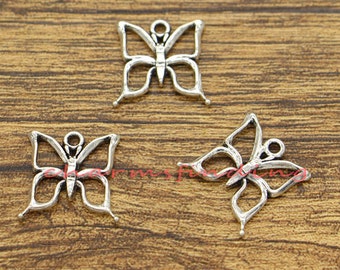 50pcs Butterfly Charms Fly Charms Antique Silver Tone 17x16mm cf2697