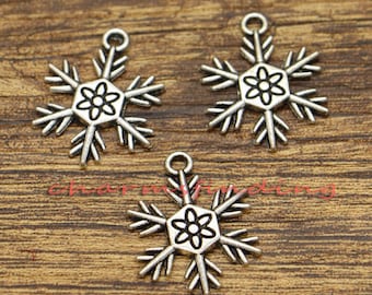 20pcs Snowflake Charms Snow Charms Christmas Charms Antique Silver Tone 24x21mm CF1103