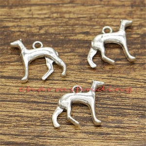 15 Stück Hund Charme Whippet oder Greyhound Tier Charms Antik Silber Ton 19 x 18 mm sf2309
