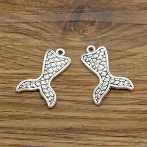 15 peças amuletos de sereia em escala de sereia oceano tom de prata antigo 19x27mm cf3855