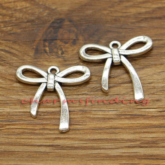 20Pcs Bow Charms For Jewelry Making Antique Silver Bronze Color Metal  Charms for Necklace Bracelets Hand Made Vintage Pendant