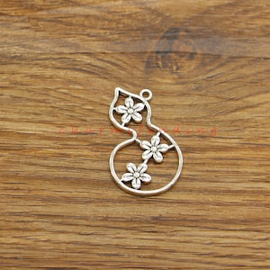 15 pièces breloque gourde en argent breloques gourde creuses porte-bonheur chinois porte-bonheur gourde pendentifs ton argent antique 21x34 mm cf4890