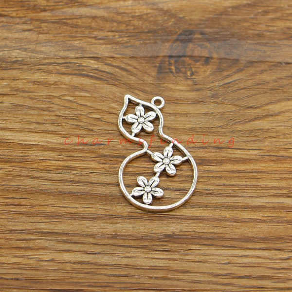 15pcs Gourd Charm Silver Hollow Gourd Charms Good Luck Charm Chinese Good Fortune Charm Gourd Pendants Antique Silver Tone 21x34mm cf4890