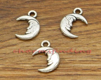 30pcs Moon Charms Moon Face Night Charms Antique Silver Tone 17x11mm cf0461