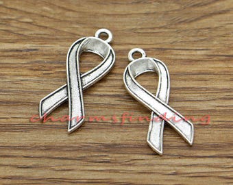 20pcs Awareness Ribbon Charms Antique Silver Tone 12x28mm cf3412