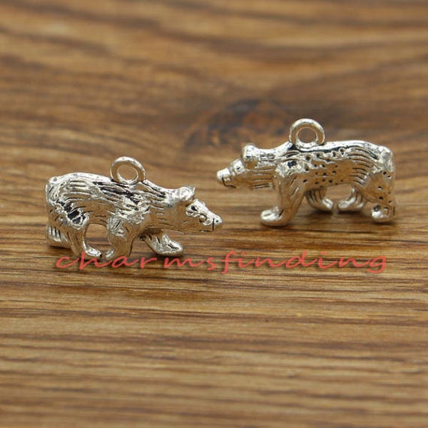 10pcs Bear Charms Animal Charms Large Size Antique Silver Tone 24x15mm cf0297