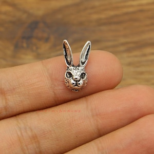 May include: Silver charm featuring a detailed rabbit head with long ears.