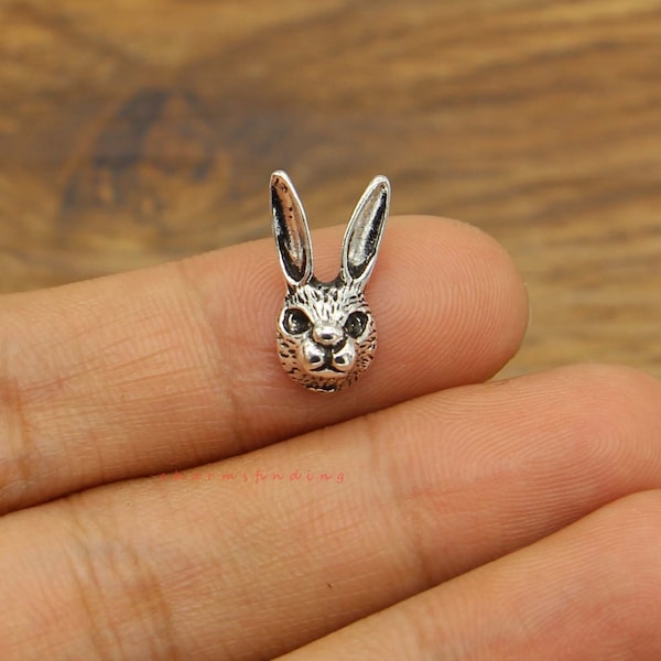 20pcs Rabbit Charms Rabbit Head Face Charms Antique Silver Tone Back Loop 9x17x5mm cf4026