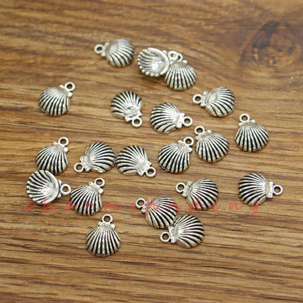 50pcs Shell Charms Beach Charm Classic Shape Antique Silver Tone 9x12mm cf3493