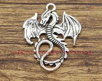 15pcs Large Dragon Charms Animal Charms Mythical Antiuqe Silver Tone 35x28mm cf0535-1