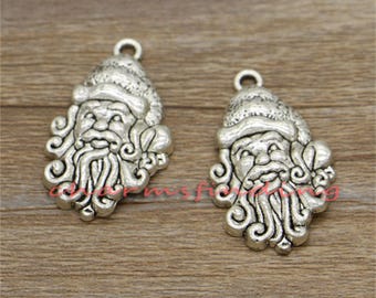 10pcs Santa Charms Christmas Holiday Charm Antique Silver Tone 19x32mm cf1491