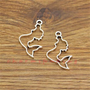 20 peças amuletos de sereia de 2 lados sereia oceano contorno amuletos tom de prata antigo 20x33mm cf3761