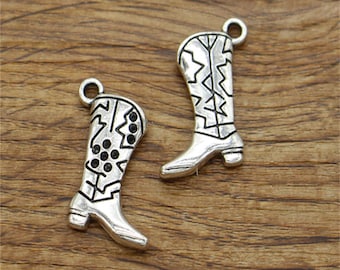 20pcs Cowboy Boot Charms Shoe Charms Antique Silver Tone 17x22mm cf2065