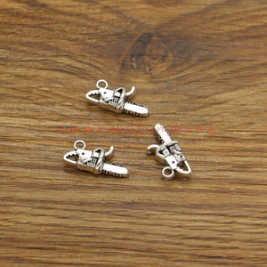 20pcs Chainsaw Charms Saw Tool Sawing Machine Charms Antique Silver Tone 20x10mm cf4838