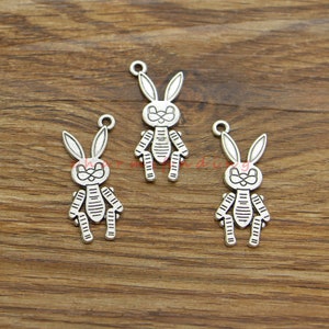 20pcs Rabbit Charms Bunny Easter Charms Antique Silver Tone 12x31mm cf4621