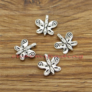 30pcs Butterfly Charms Fly Moth Charms Antique Silver Tone 14x14mm cf3398