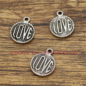 20pcs Love Charms Word Charm 2 Sided Valentine Charms Antique Silver Tone 15x19mm CF0865