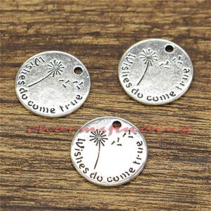 15pcs Wish Charms Wishes Do Come True Charms Round Word Tag Charms Antique Silver Tone 20x20mm cf0660