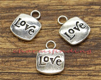 20pcs Love Charms Word Charm Square Charm Antique Silver Tone 14x18mm cf1989