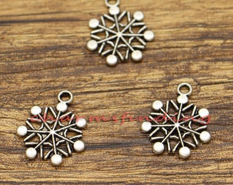 30pcs Snowflake Charms Snow Charms 2 Sided Christmas Charms Antique Silver Tone 20x16mm CF1101