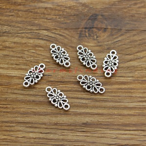 50pcs Flower Connector Charms Floral Connector Links Bulk Antique Silver Tone 8x16mm cf4751