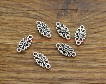 50pcs Conector de flores Charms Conector floral Enlaces a granel Antiguo tono plateado 8x16mm cf4751